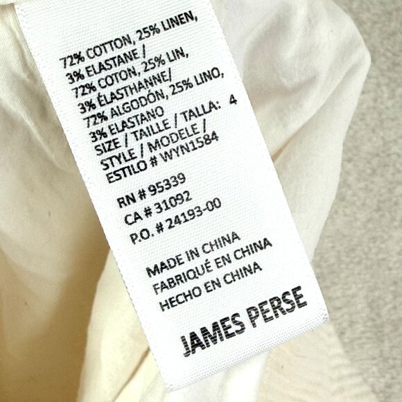 James Perse Cotton Linen Corduroy Pull On Relaxed Pants Womens 4 US XL Cream - Picture 8 of 8